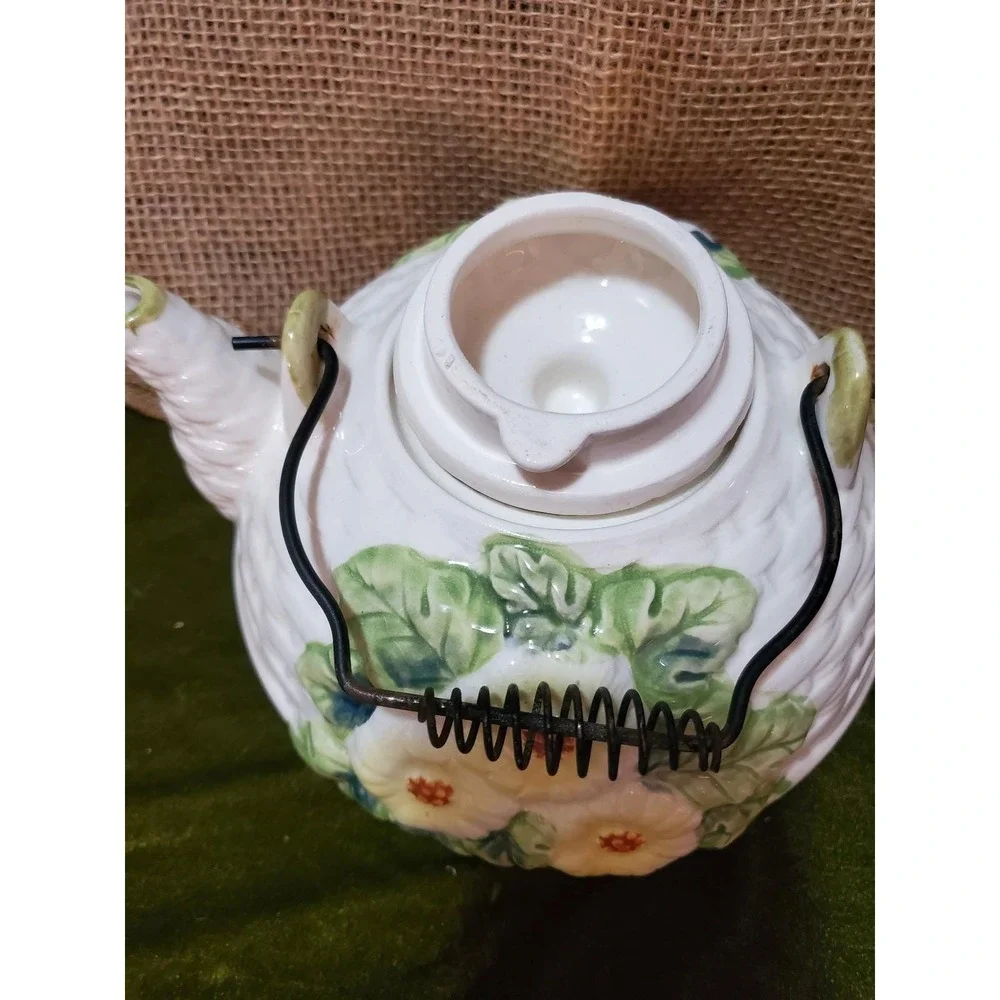 Floral Teapot Ceramic‎ White Kitchen Decor Tea Party Cottagecore Accent Teapot